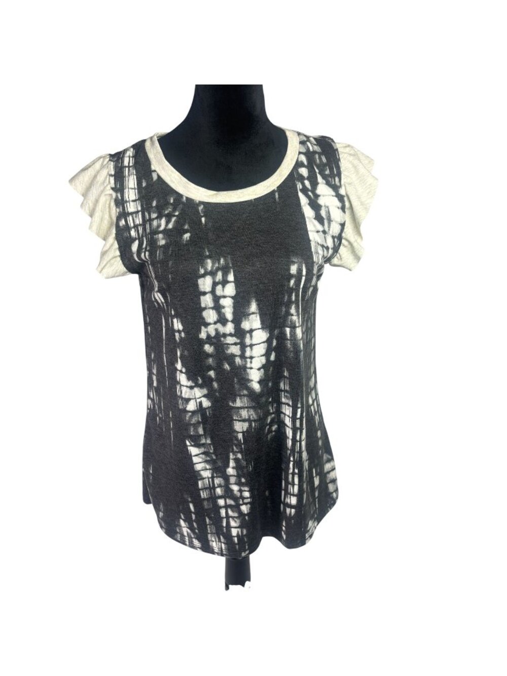 BiBi Black & White Tie Dye Fringe Tank Top Small Boho